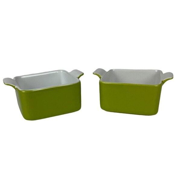 Pier 1 Imports Stoneware Ramekins Set Of 2 Green Mini Casserole Baking Dishes - Picture 1 of 3